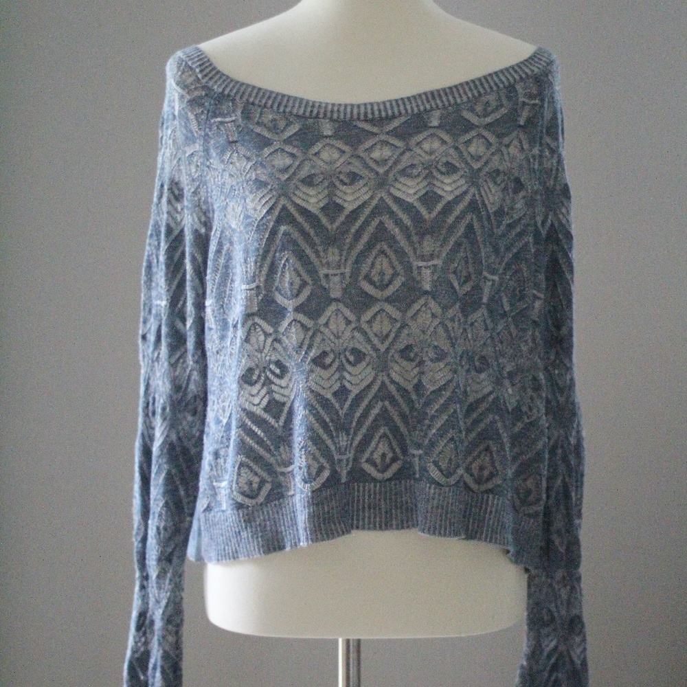 Free People Pointelle Zip Sweater : Slate Blue - S